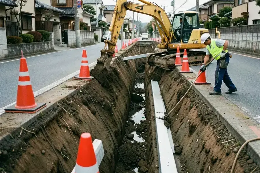 排水溝の掘削